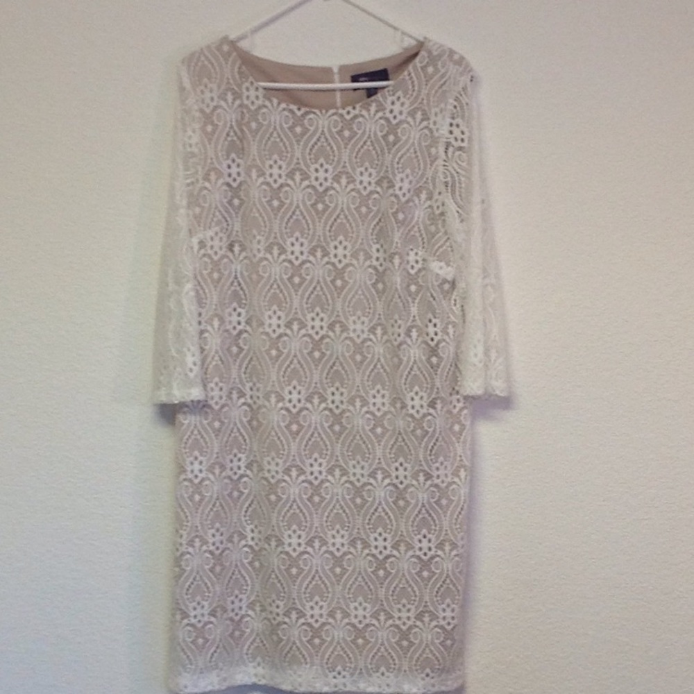 Beautiful antique white lace dress over tan